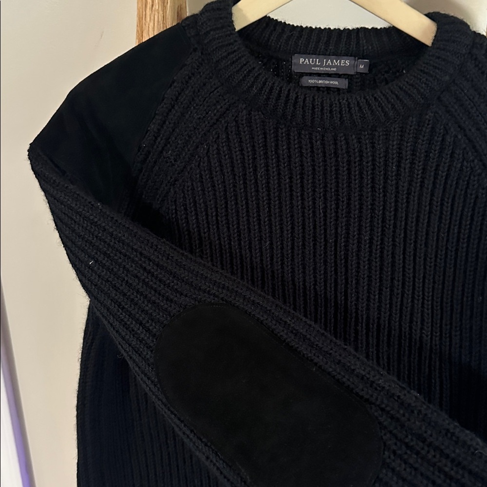 Paul James 100% British Wool Black Fisherman’s sweater